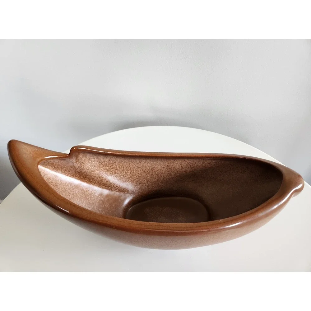 Vintage MCM Frankoma Pottery Brown Crescent shaped Planter Decorative Bowl #211